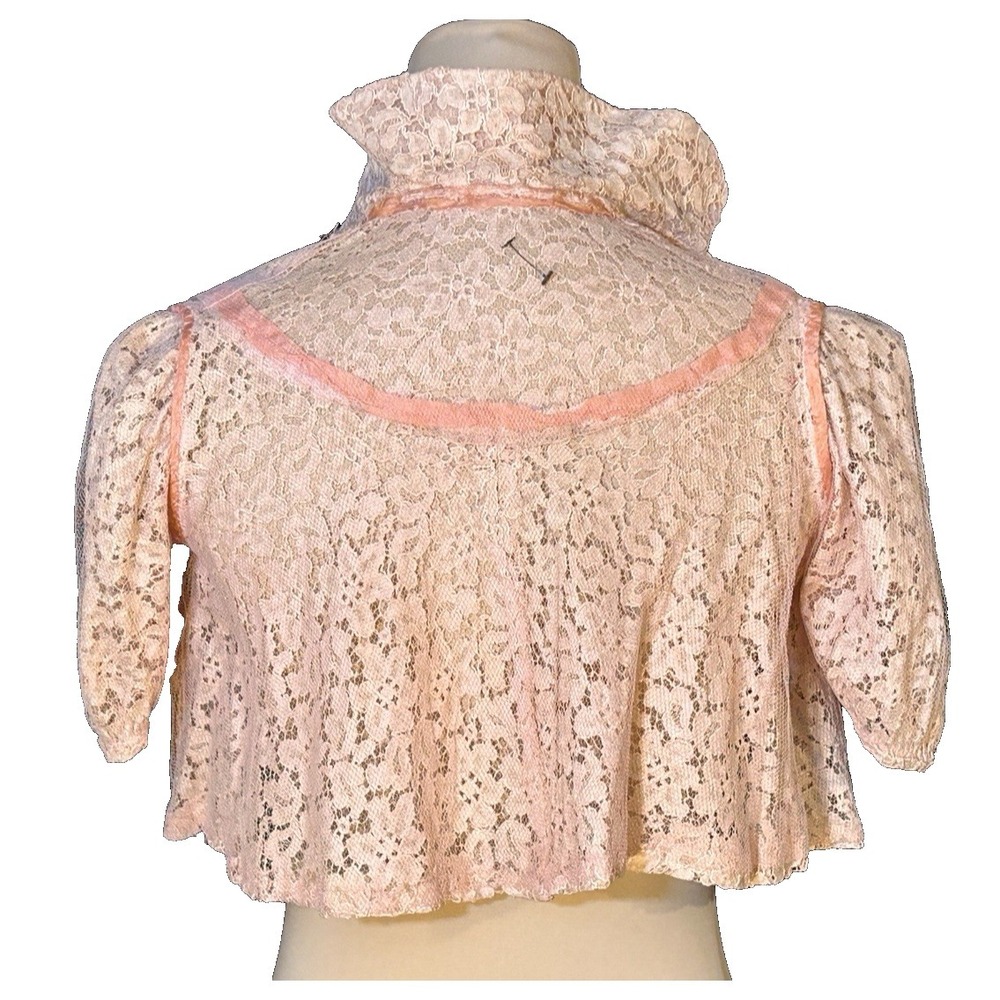 1930'S Handmade Floral Lace Peachy Coral Bolero Crop Jacket Well Made - Picture 7 of 9